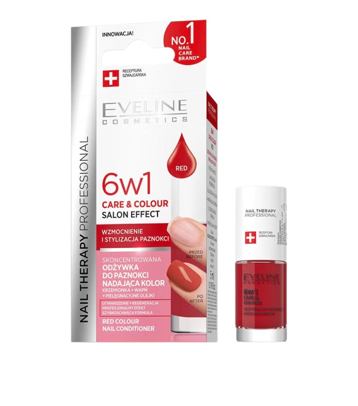 Eveline Nail Therapy Professional Care & Colour 6w1 Skoncentrowana Odżywka do Paznokci Nadająca Kolor Red 5ml