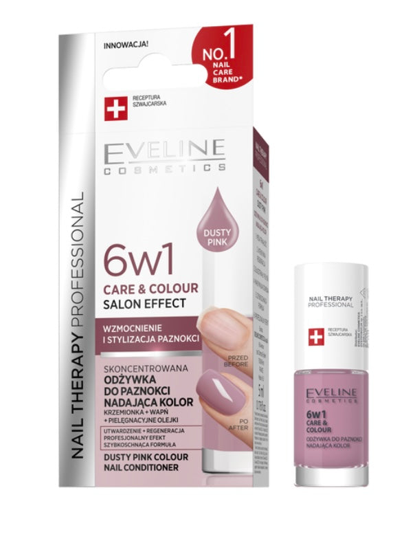 Eveline Nail Therapy Professional Care & Colour 6w1 Skoncentrowana Odżywka do Paznokci Nadająca Kolor Dusty Pink 5ml