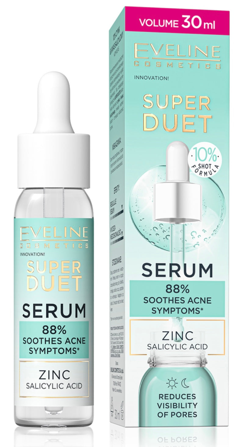 Eveline Super Duet Skoncentrowane Serum na Niedoskonałości Cynk i Kwas Salicylowy dla Skóry Młodej i Trądzikowej 30ml
