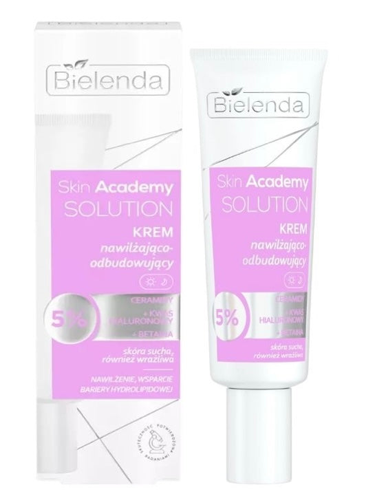 Bielenda Skin Academy Solutions Nawilżająco - Odbudowujący Krem 5% Ceramidy z Kwas Hialuronowy i Betaina dla Skóry Suchej i Wrażliwej na Dzień i na Noc 50ml