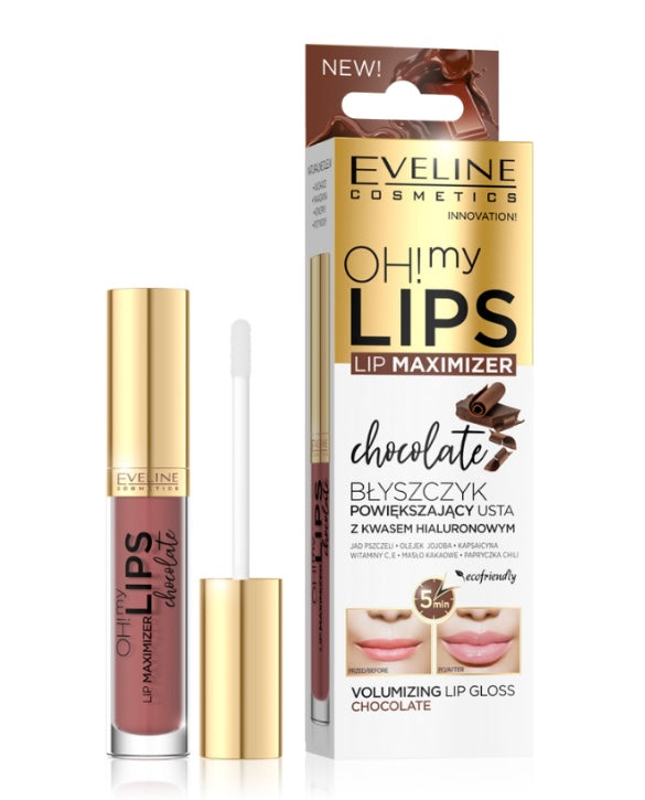 Eveline Oh My Lips Lip Maximizer Błyszczyk Powiększający Usta z Kwasem Hialuronowym o Smaku Czekoladowym
