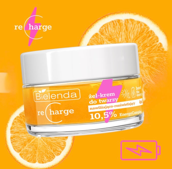Bielenda Recharge Boost the Energy Nawilżająco Rozświetlający Żel - Krem do Twarzy 4w1 dla Skóry Odwodnionej i Pozbawionej Blasku na Dzień i na Noc 50ml