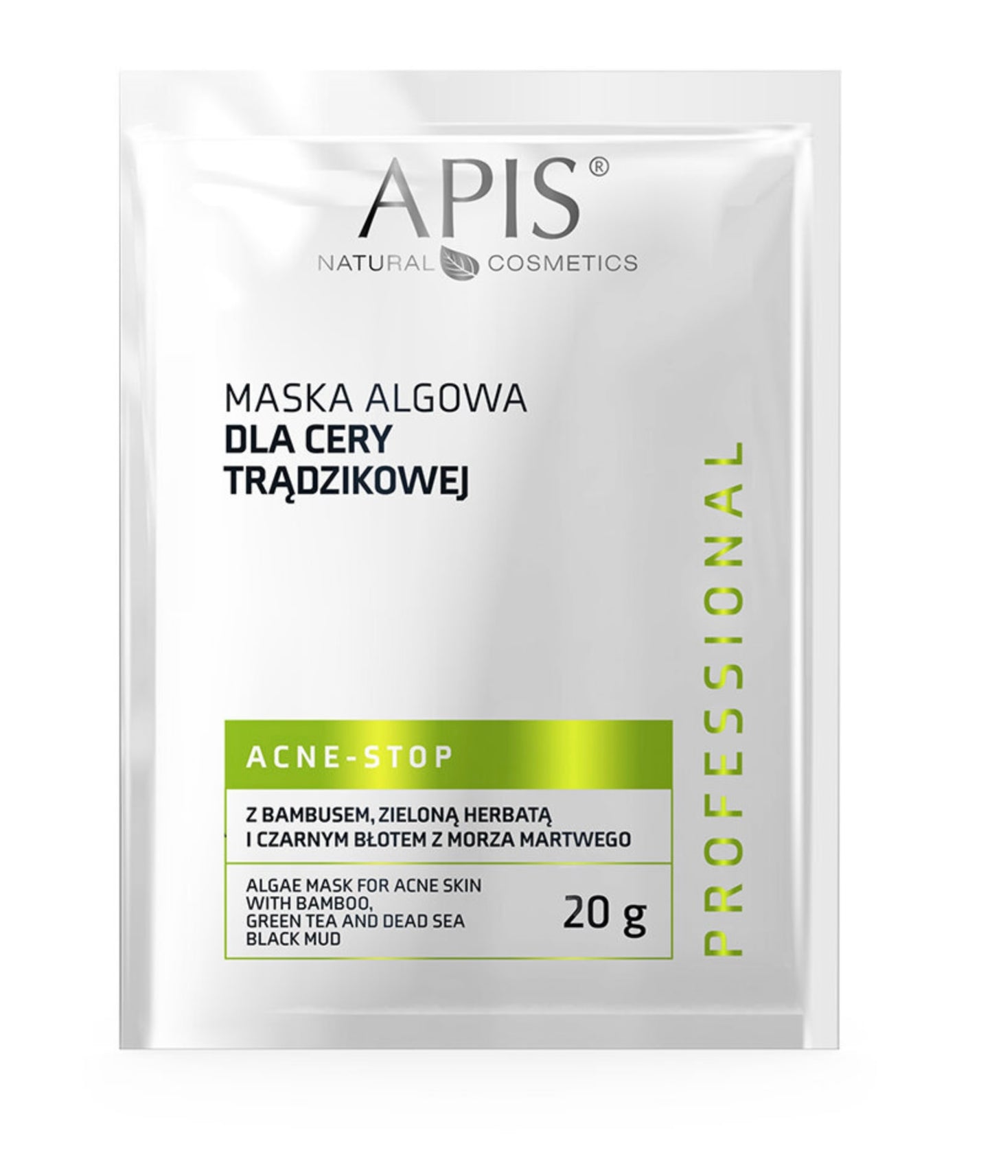 Apis Professional Acne Stop Maska Algowa z Bambusem Zieloną Herbatą i Czarnym Błotem z Morza Martwego dla Cery Trądzikowej 20g