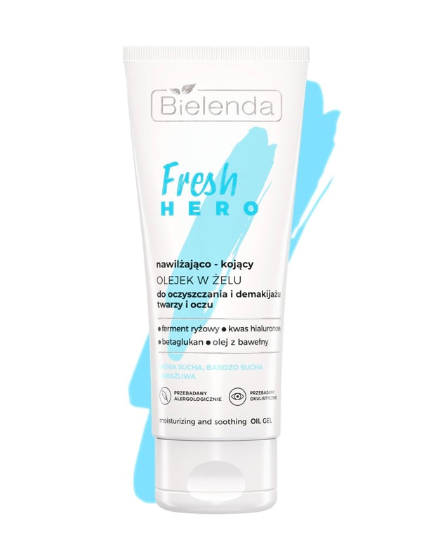 Bielenda Fresh Hero Nawilżająco – Kojący Olejek w Żelu do Oczyszczania i Demakijażu Twarzy i Oczu dla Skóry Suchej i Bardzo Suchej