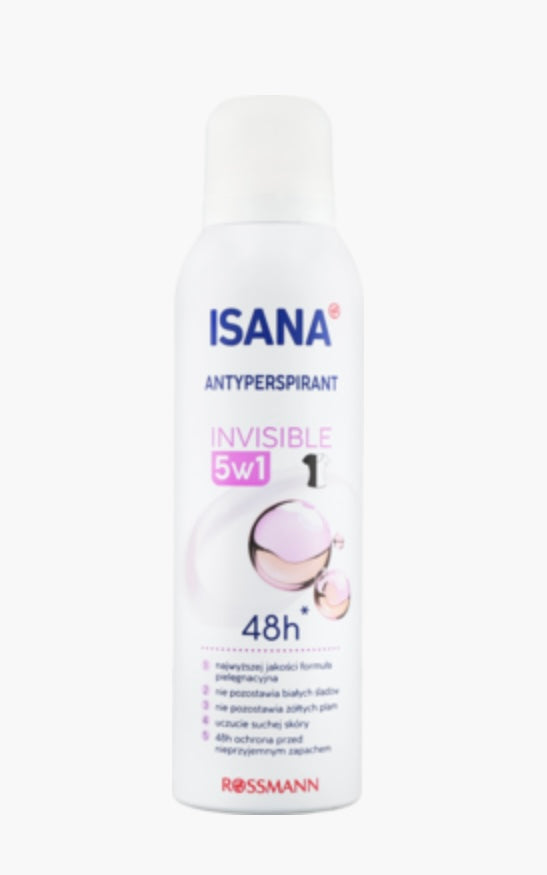 Isana Invisible Dezodorant w sprayu, dla kobiet, 5w1, 48h
200 ml