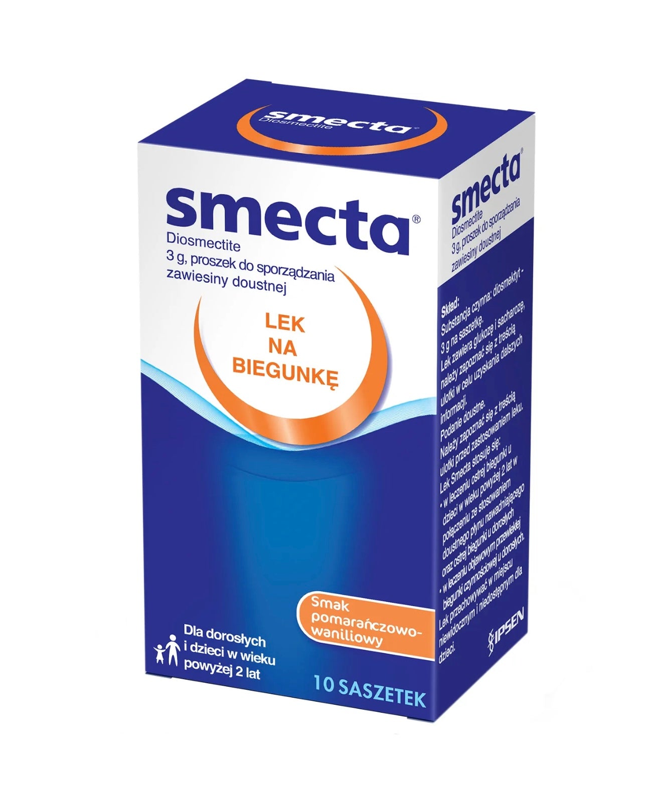 Smecta 3 g, smak pomarańczowo-waniliowy, 10 saszetek