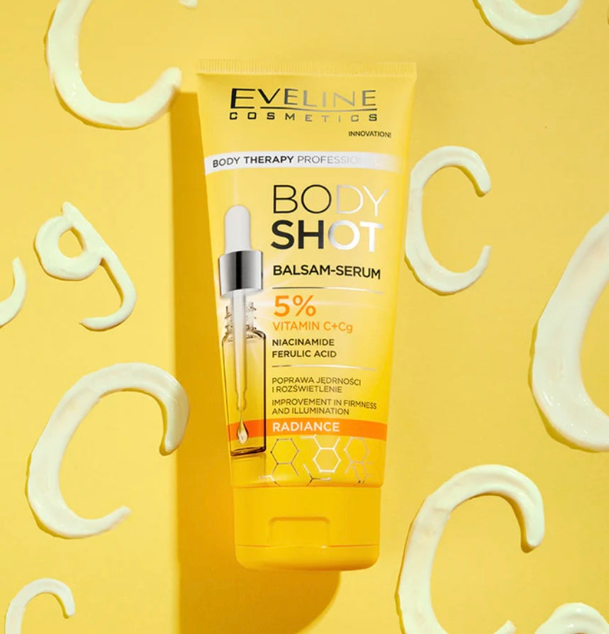 Eveline Therapy Professional Body Shot Rozświetlający Balsam-Serum 5% Kompleks Witamin C i Cg na Dzień i na Noc 200ml