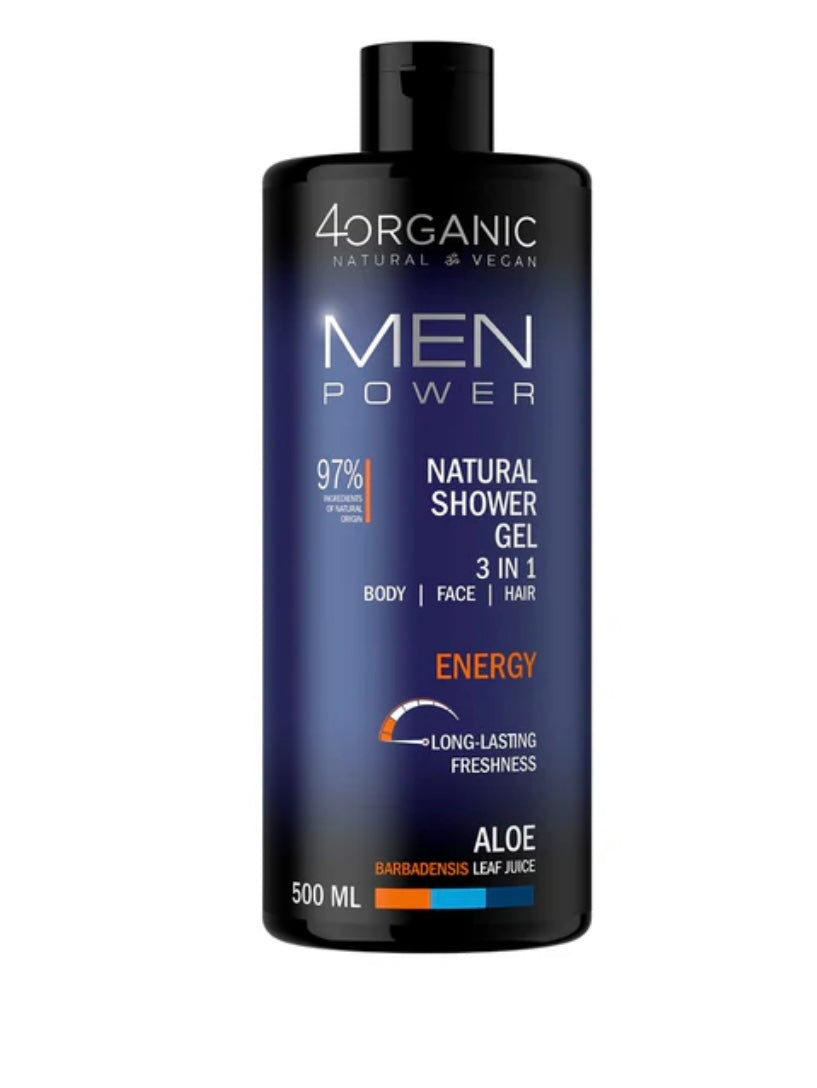 4ORGANIC Men Power Natural Shower Gel 3 in 1 Energy