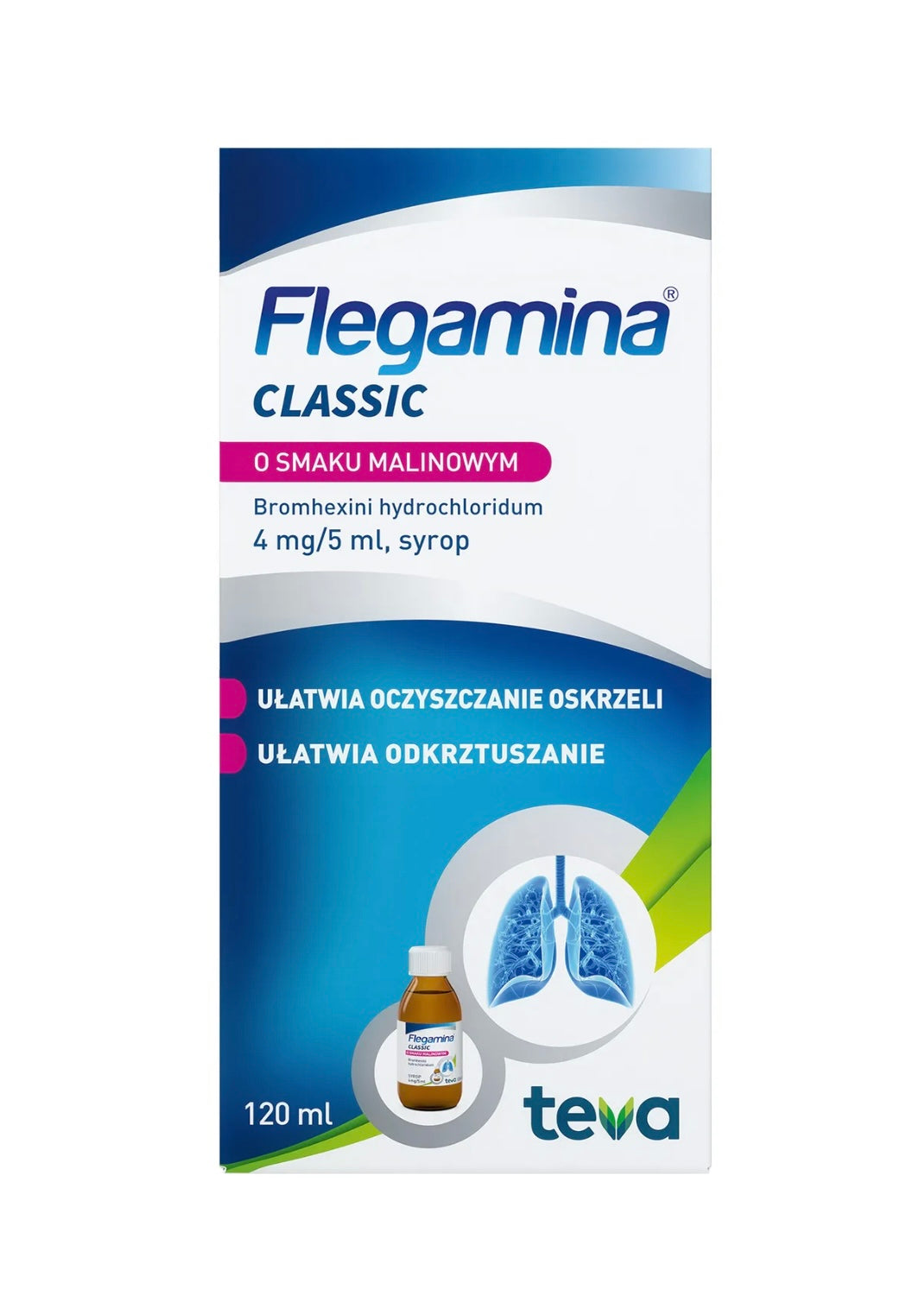 Flegamina 4 mg/ 5 ml, syrop, smak malinowy, 120 ml