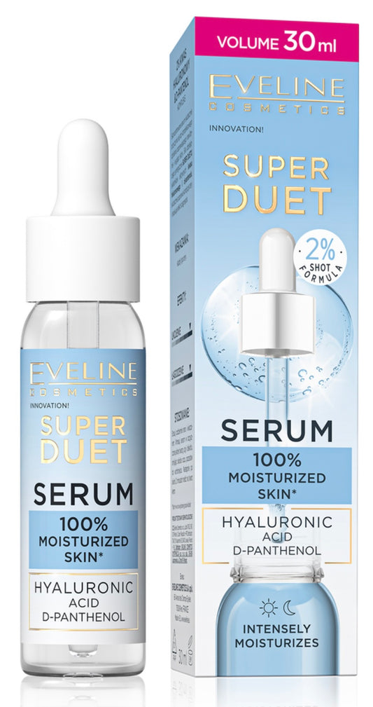 Eveline Super Duet Skoncentrowane Nawilżające Serum Kwas Hialuronowy i D-pantenol dla każdego Rodzaju Skóry 30ml