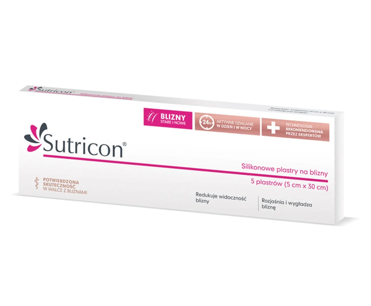 Sutricon, plastry silikonowe na blizny 5 cm x 30 cm, 5 sztuk