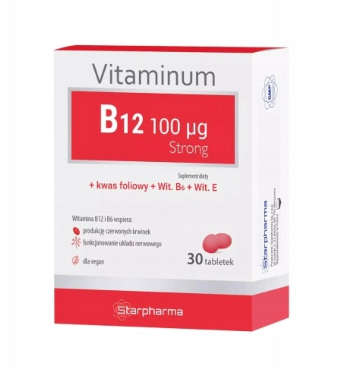Vitaminum B12 STRONG WITAMINA B12 B6 100 mcg 30 tabletki
