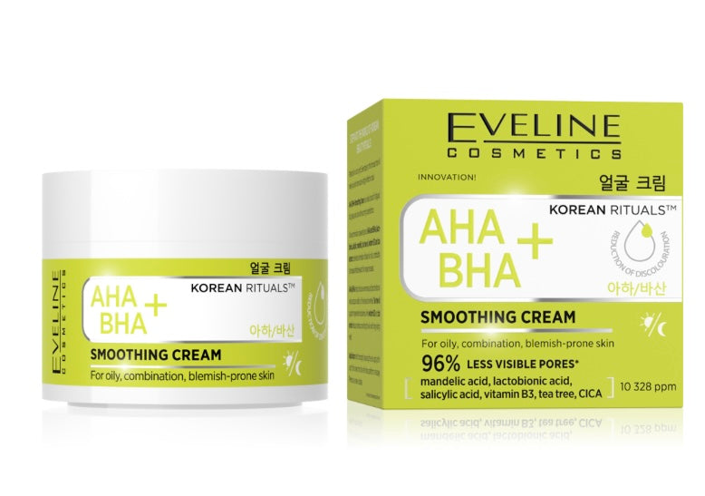 Eveline Korean Rituals AHA BHA+ Wygładzający Krem dla Skóry Tłustej Mieszanej i Problematycznej 50ml