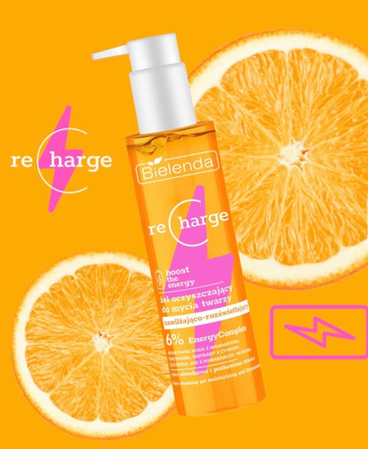 Bielenda Recharge Boost The Energy Nawilżająco - Rozświetlający Żel Oczyszczający dla Skóry Odwodnionej Pozbawionej Blasku 150ml