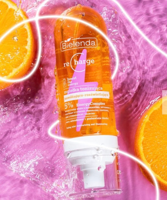 Bielenda Recharge Boost The Energy Nawilżająco - Rozświetlająca Mgiełka Tonizująca dla Skóry Odwodnionej Pozbawionej Blasku 100ml