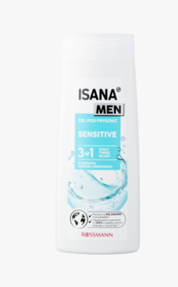 ISANA MEN Sensitive
Żel pod prysznic dla mężczyzn, 3w1