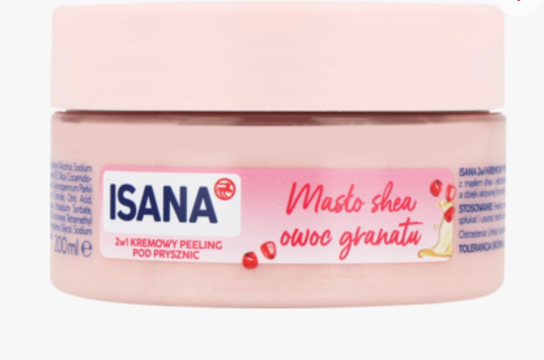 ISANA
Peeling pod prysznic, kremowy, 2w1, Masło Shea, Owoc Granatu