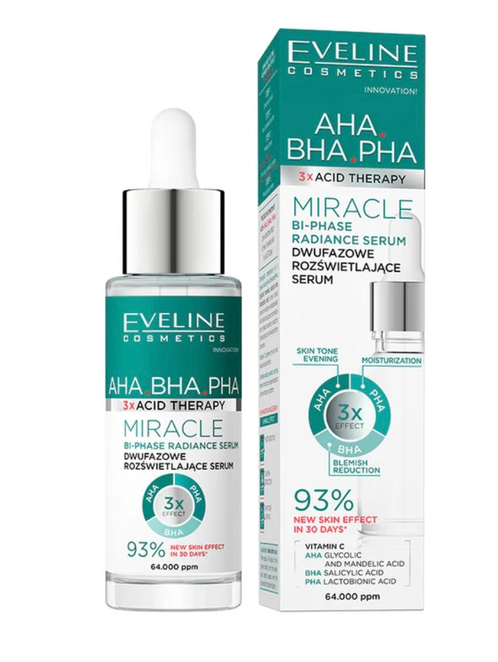 Eveline 3 X Acid Therapy AHA BHA PHA BI-Phase Dwufazowe Rozświetlające Serum 30ml