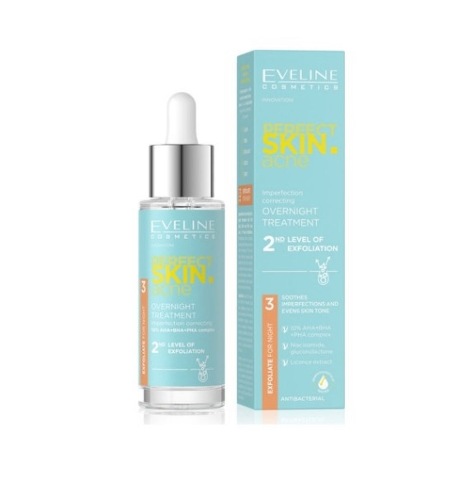Eveline Perfect Skin Acne Kuracja na noc korygująca niedoskonałości 2 stopień złuszczania 30 ml