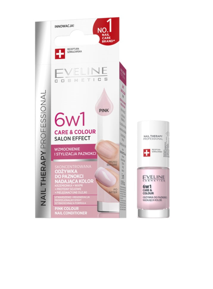 Eveline Nail Therapy Professional Care & Colour 6w1 Skoncentrowana Odżywka do Paznokci Nadająca Kolor Pink 5ml