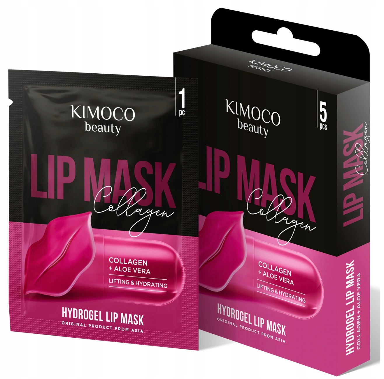 KIMOCO Hydrożelowa maska na usta nawilżająca z kolagenem i aloesem 5 sztuk