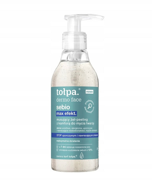 Musujący żel-peeling do twarzy z kamforą na zaskórniki TOŁPA sebio 195 ml