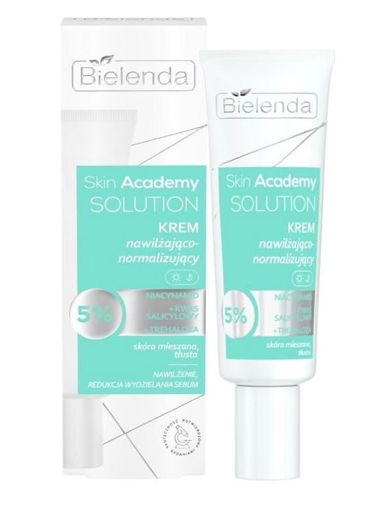 Bielenda Skin Academy Solution Nawilżająco - Normalizujący Krem 5% Niacynamid z Kwasem Salicylowym i Trehalozą dla Skóry Tłustej i Mieszanej na Dzień i na Noc 50ml