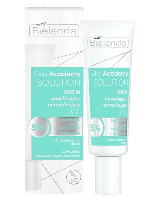 Bielenda Skin Academy Solution Nawilżająco - Normalizujący Krem 5% Niacynamid z Kwasem Salicylowym i Trehalozą dla Skóry Tłustej i Mieszanej na Dzień i na Noc 50ml