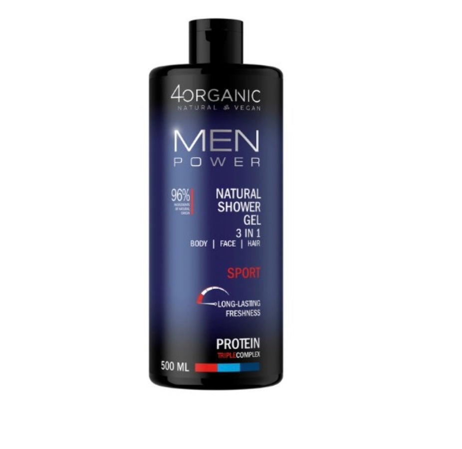 4ORGANIC MEN POWER Sport Naturalny żel pod prysznic 3 w 1
