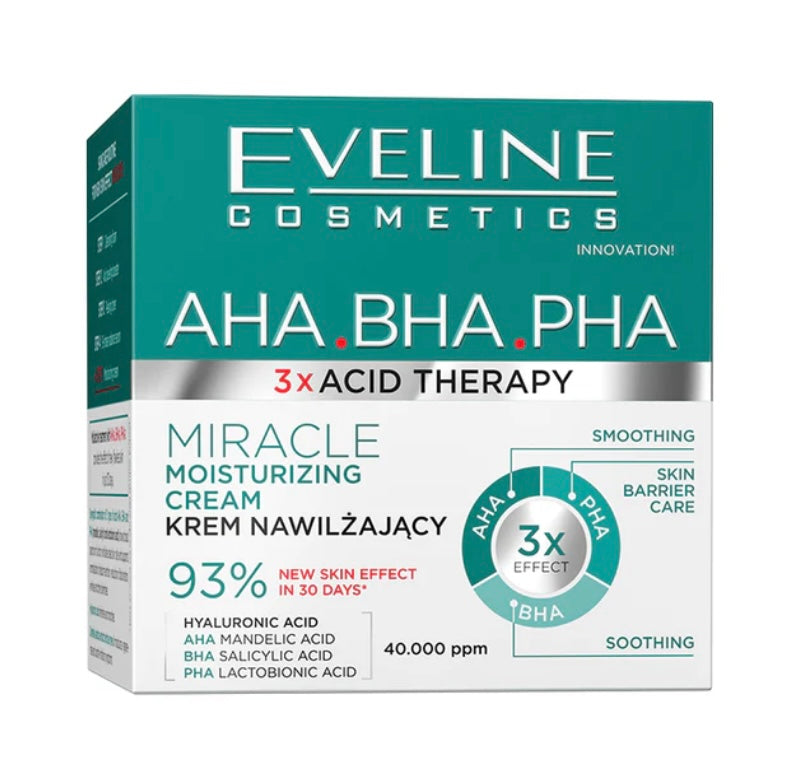Eveline 3 X Acid Therapy AHA BHA PHA Miracle Nawilżający Krem na Dzień i na Noc 50ml