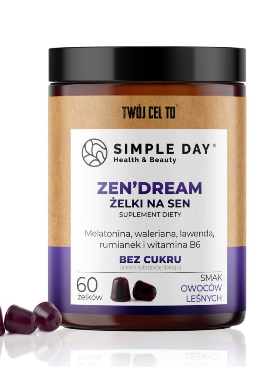 Twój Cel Zen’Dream żelki
Suplement diety na sen: melatonina + waleriana + lawenda
60 żelków