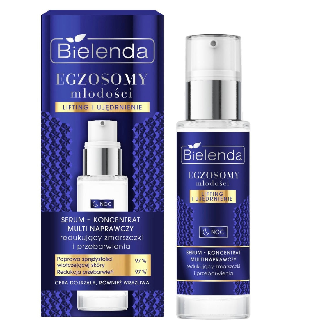 Bielenda Exosomes of Youth Serum - Koncentrat Multi Naprawczy na Noc Redukujący Zmarszczki i Przebarwienia dla Skóry Dojrzałej 30ml