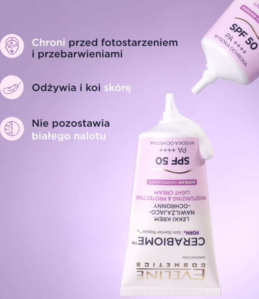 Eveline CERABIOME
Lekki krem nawilżajaco-ochronny SPF 50 PA++++