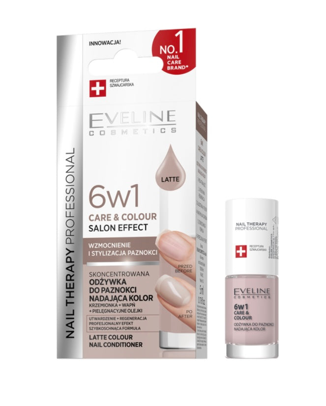 Eveline Nail Therapy Professional Care & Colour 6w1 Skoncentrowana Odżywka do Paznokci Nadająca Kolor Latte 5ml