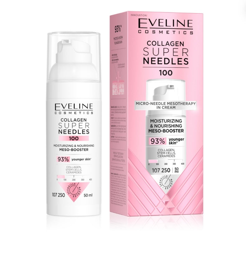 Eveline Super Needles Collagen 100 Nawilżająco-Odżywczy Mezo-Booster na Dzień i na Noc 50ml